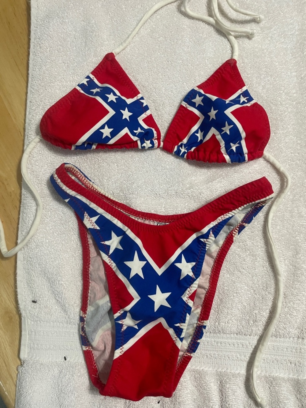Red Star Accent Triangle Bikini Top and Bottom - Red